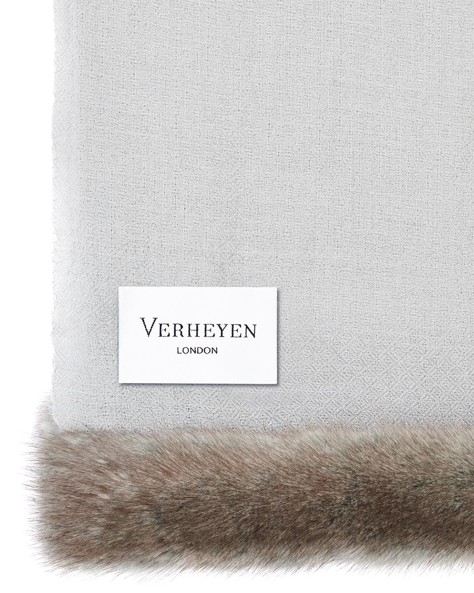 Women's or Men's Verheyen London Handwoven Mink Fur Cashmere Shawl in Grey and Blue - Brand New 