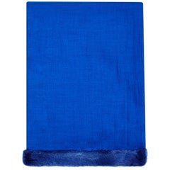 Verheyen London Handwoven Mink Fur Trimmed Cashmere Shawl in Blue - Brand New 