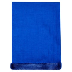 Verheyen London Handwoven Mink Fur Trimmed Cashmere Shawl in Blue - Brand New 