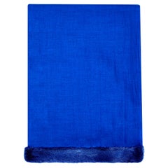 Verheyen London Handwoven Mink Fur Trimmed Cashmere Shawl in Blue