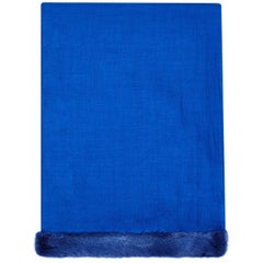 Verheyen London Handwoven Mink Fur Trimmed Cashmere Shawl in Blue Sapphire new