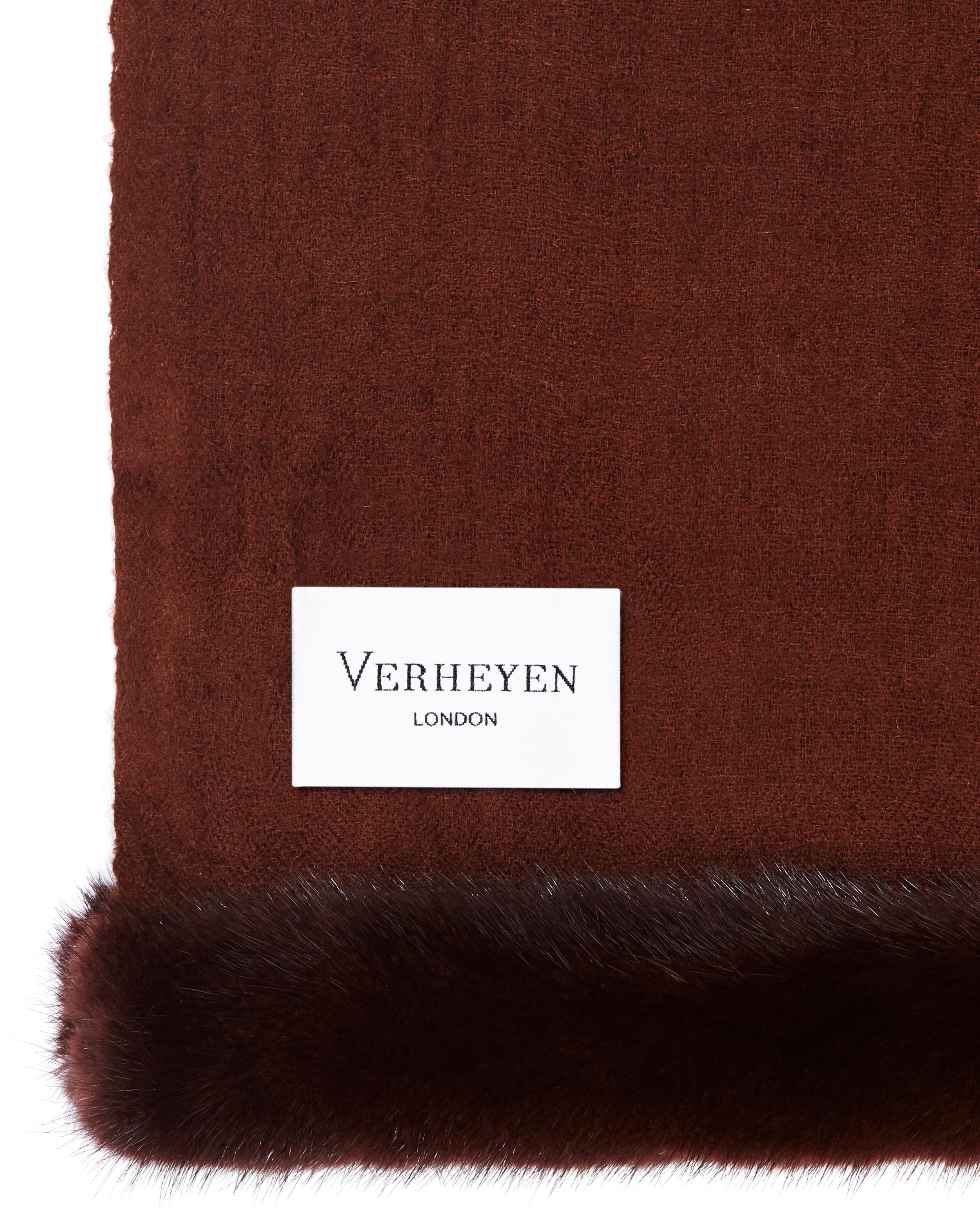 Women's or Men's Verheyen London Handwoven Mink Fur Trimmed Cashmere Shawl in Chocolate Brown  