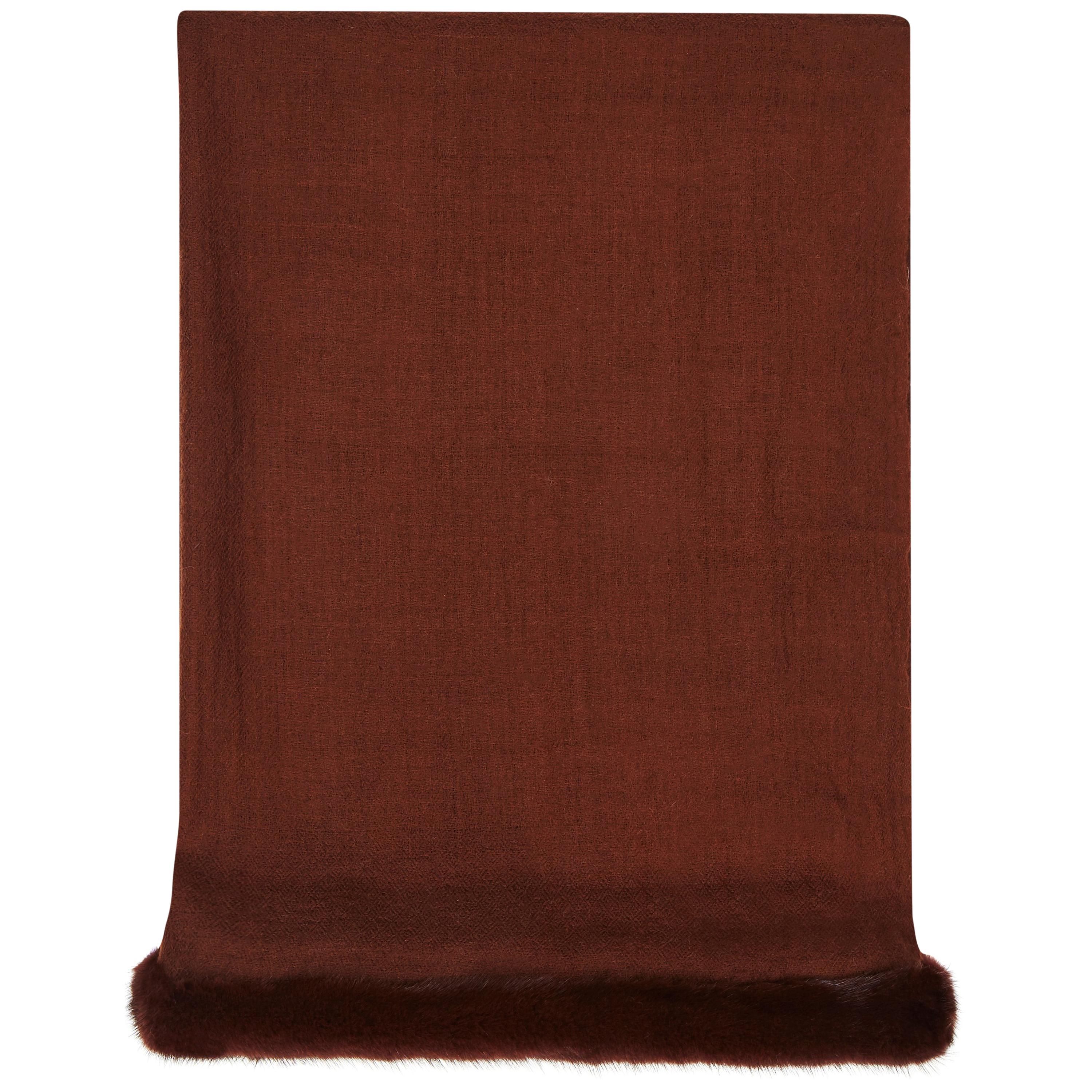 Verheyen London Handwoven Mink Fur Trimmed Cashmere Shawl in Chocolate Brown  