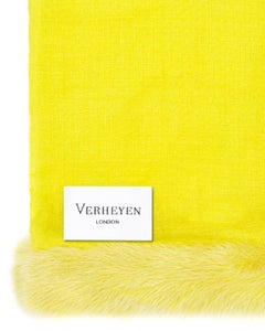 Verheyen London Handwoven Mink Fur Trimmed Cashmere Shawl in Yellow  - New