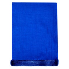Verheyen London Handwoven Mink Fur Trimmed Cashmere Shawl Scarf in Blue