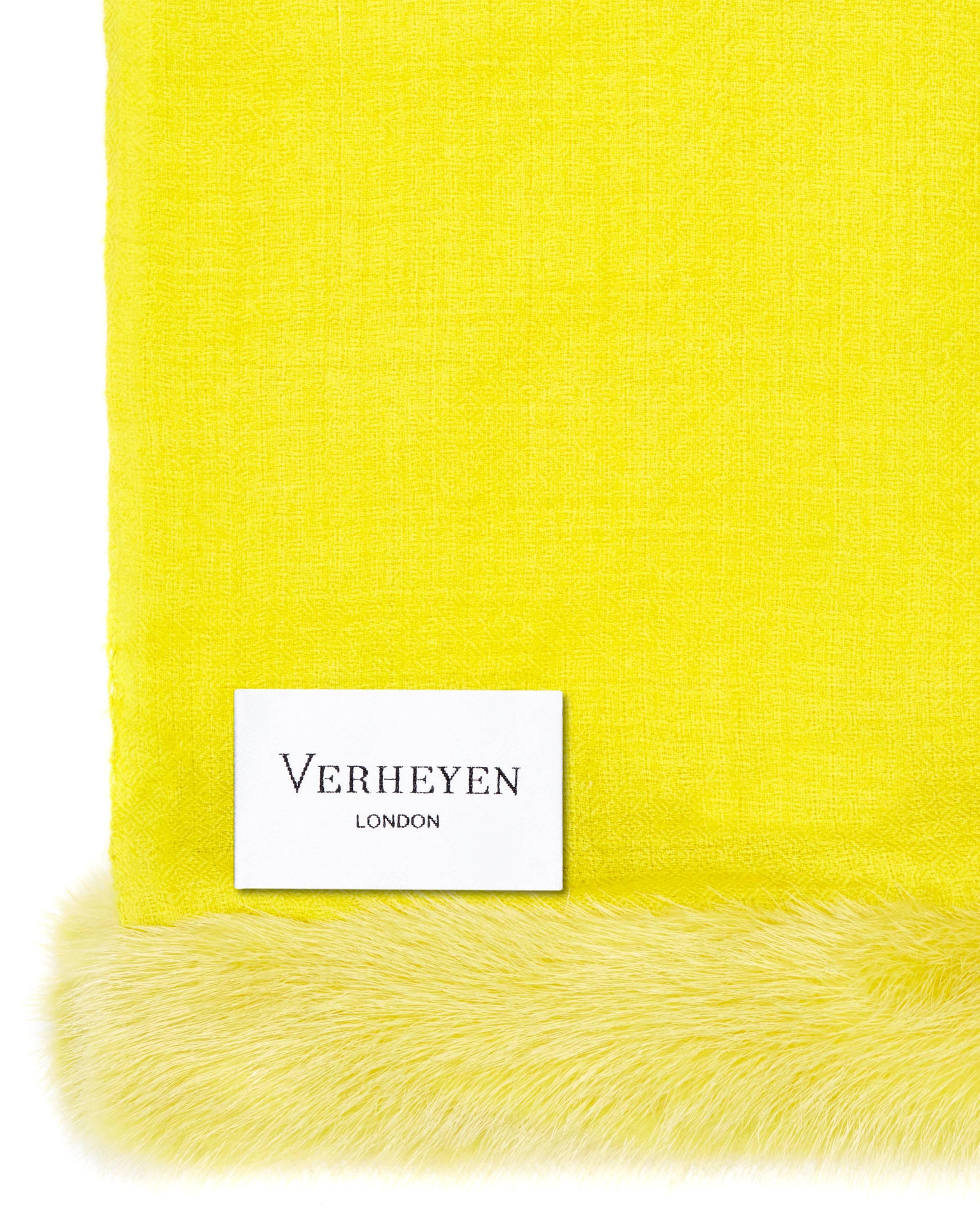 Verheyen London Handwoven Mink Fur Trimmed Cashmere Yellow Shawl  2