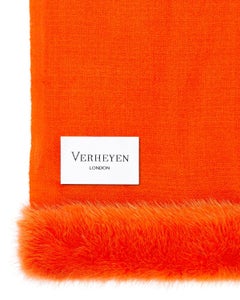 Verheyen London Handwoven Mink Fur Trimmed Orange Cashmere Shawl
