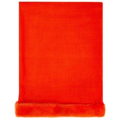 Verheyen London Handwoven Mink Fur Trimmed Orange Cashmere Shawl