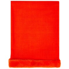 Verheyen London Handwoven Mink Fur Trimmed Orange Cashmere Shawl 