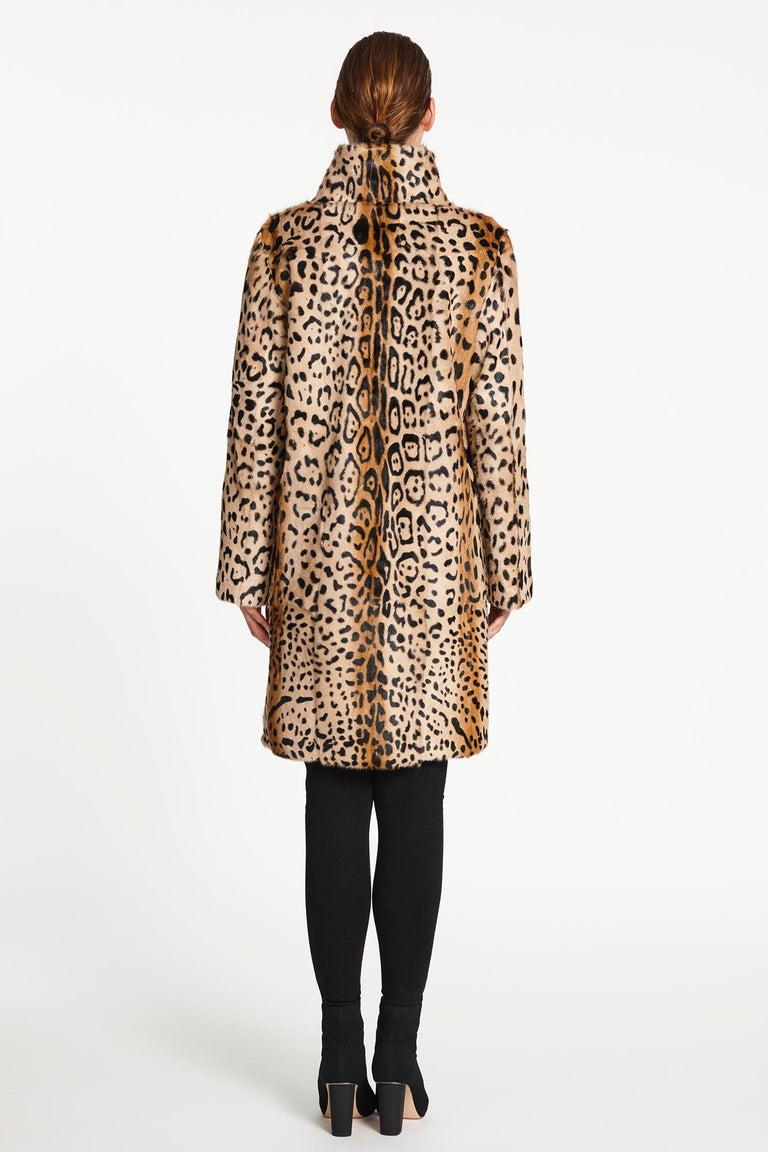 Verheyen London High Collar Green Leopard Print Coat Goat Hair Fur Size Uk 10