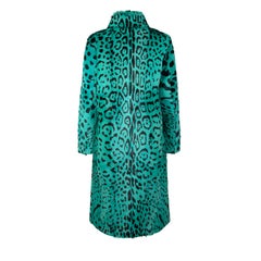 Verheyen London High Collar Green Leopard Print Coat Goat Hair Fur Size uk 12