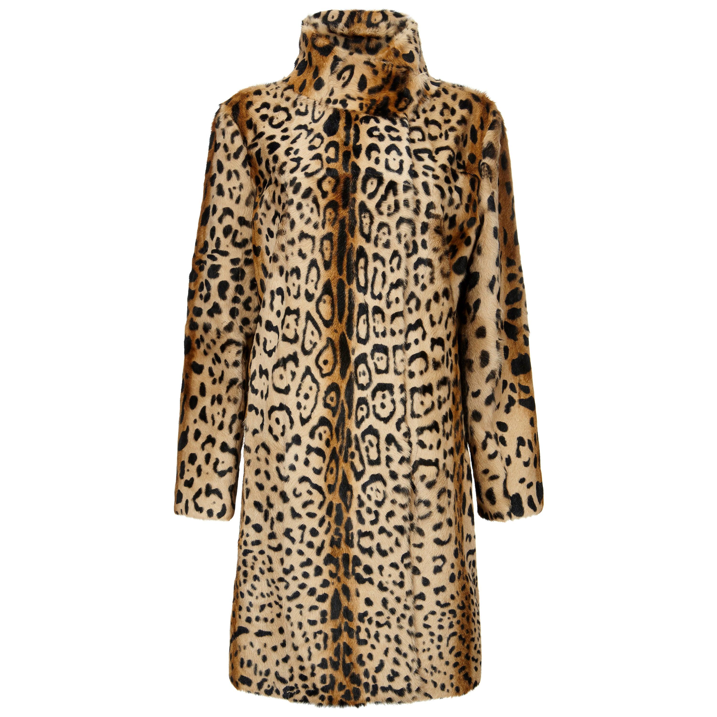 Verheyen London High Collar Leopard Print Coat Natural Goat Hair Fur Size uk 10