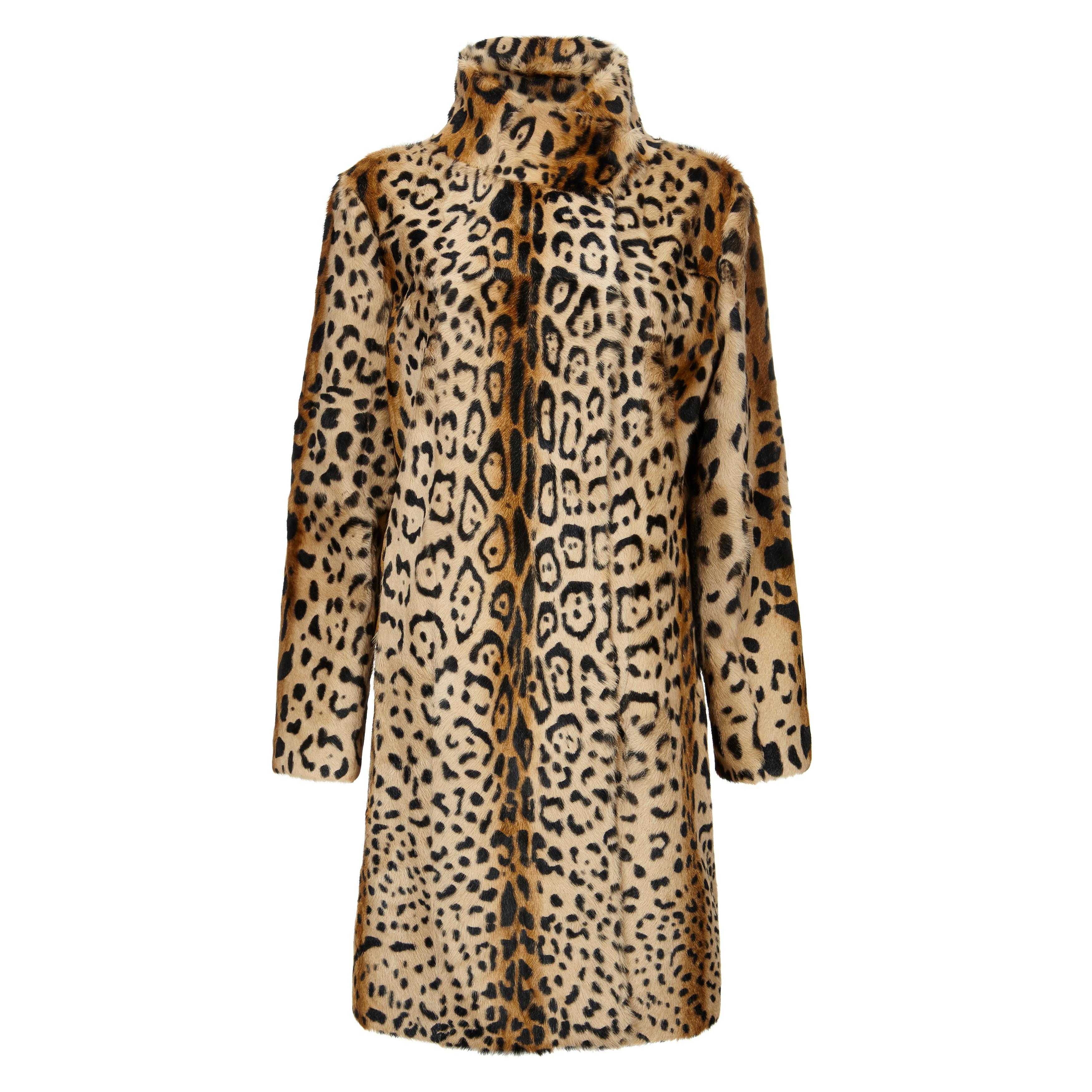 Verheyen London High Collar Leopard Print Coat Natural Goat Hair Fur Size uk 10