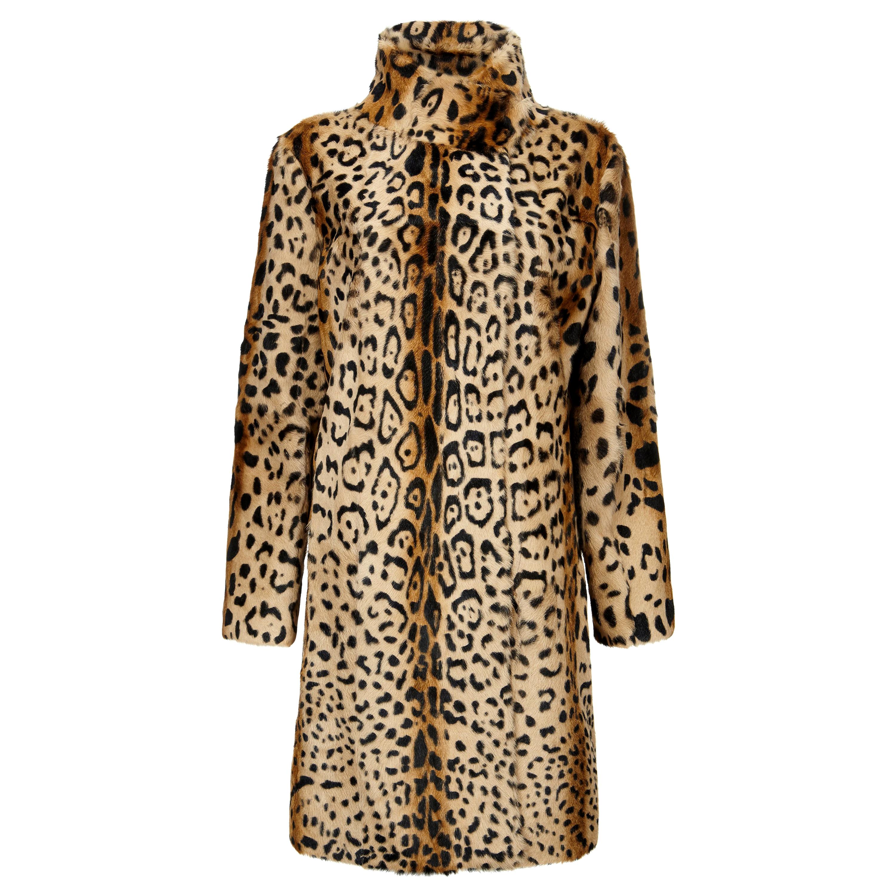 Verheyen London High Collar Leopard Print Coat Natural Goat Hair Fur Size uk 14
