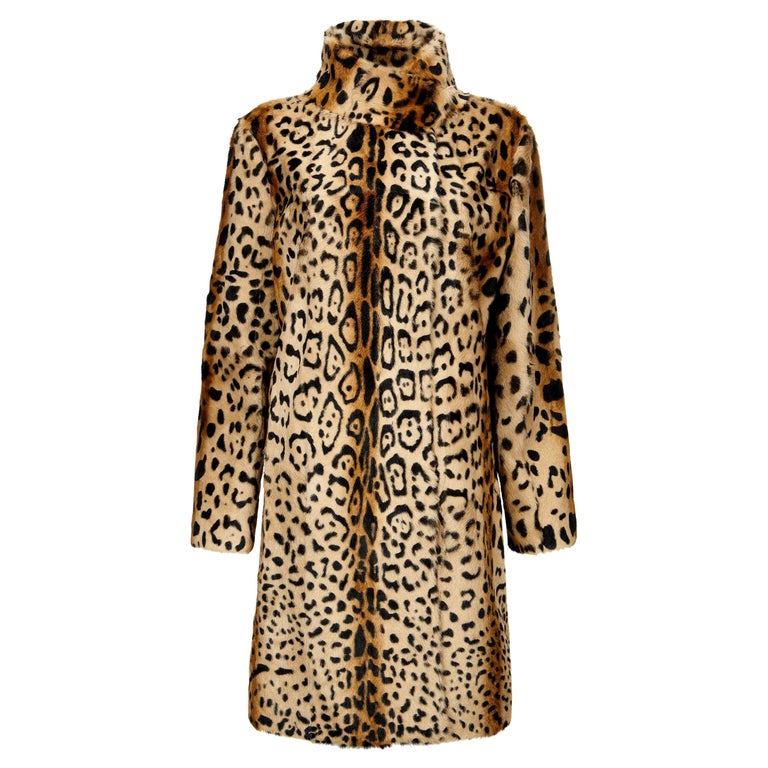 Verheyen High Collar Leopard Print Coat Natural Goat Fur Size uk 14 For Sale at 1stDibs | cyrus faux coat, stand coat, coat with leopard print collar