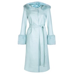 Verheyen London Abrigo de piel con capucha en azul aguamarina y piel sintética - Talla uk 8