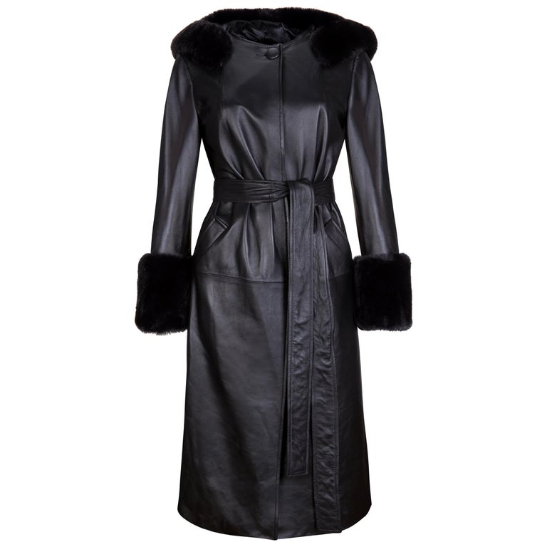 Verheyen London Hooded Leather Trench Coat in Black with Faux Fur For ...