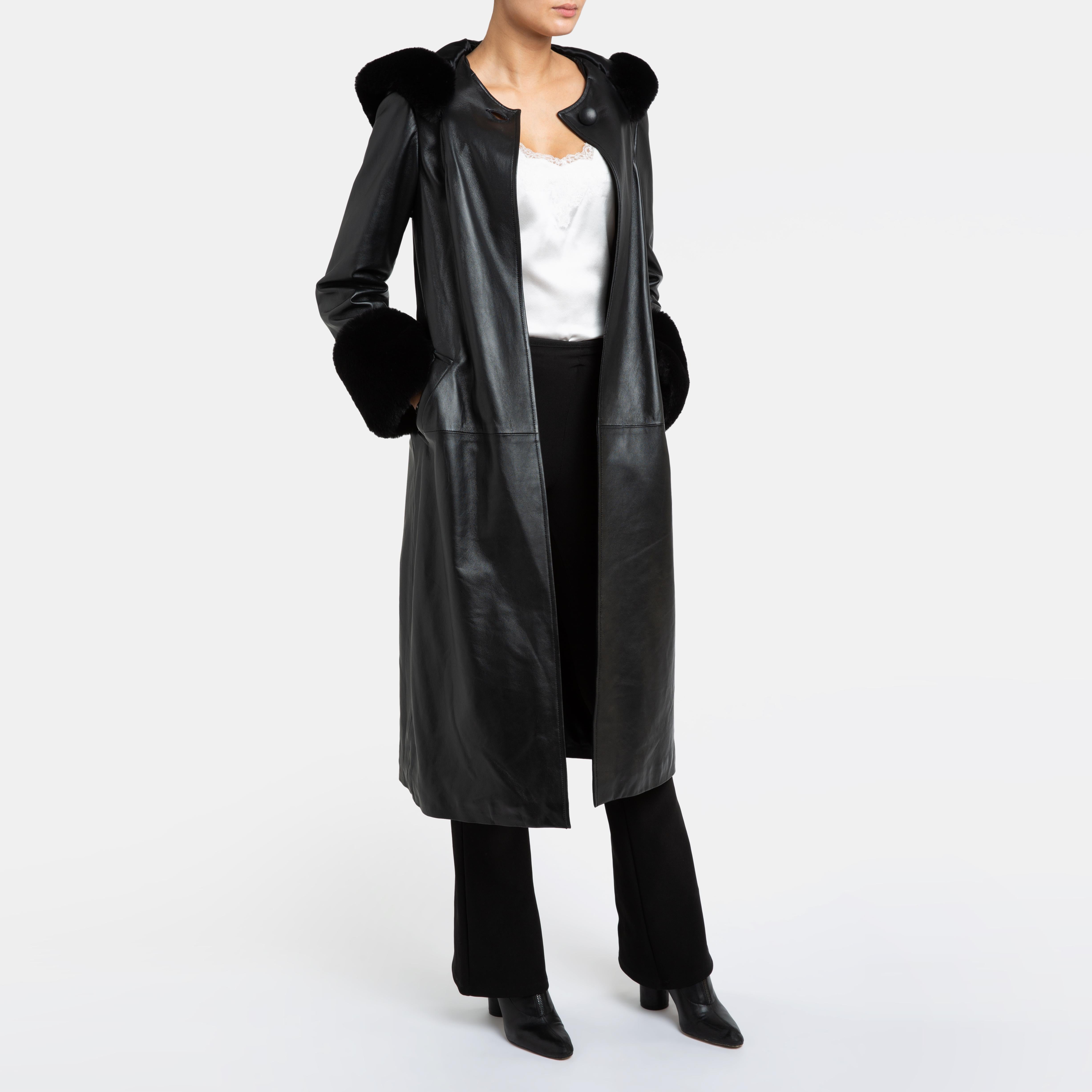 Verheyen London Abrigo Trench de piel con capucha en negro y piel sintética - Talla uk 10 en venta 6