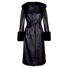 Trench-coat à capuche en cuir noir avec fausse fourrure Verheyen London - Taille UK 10