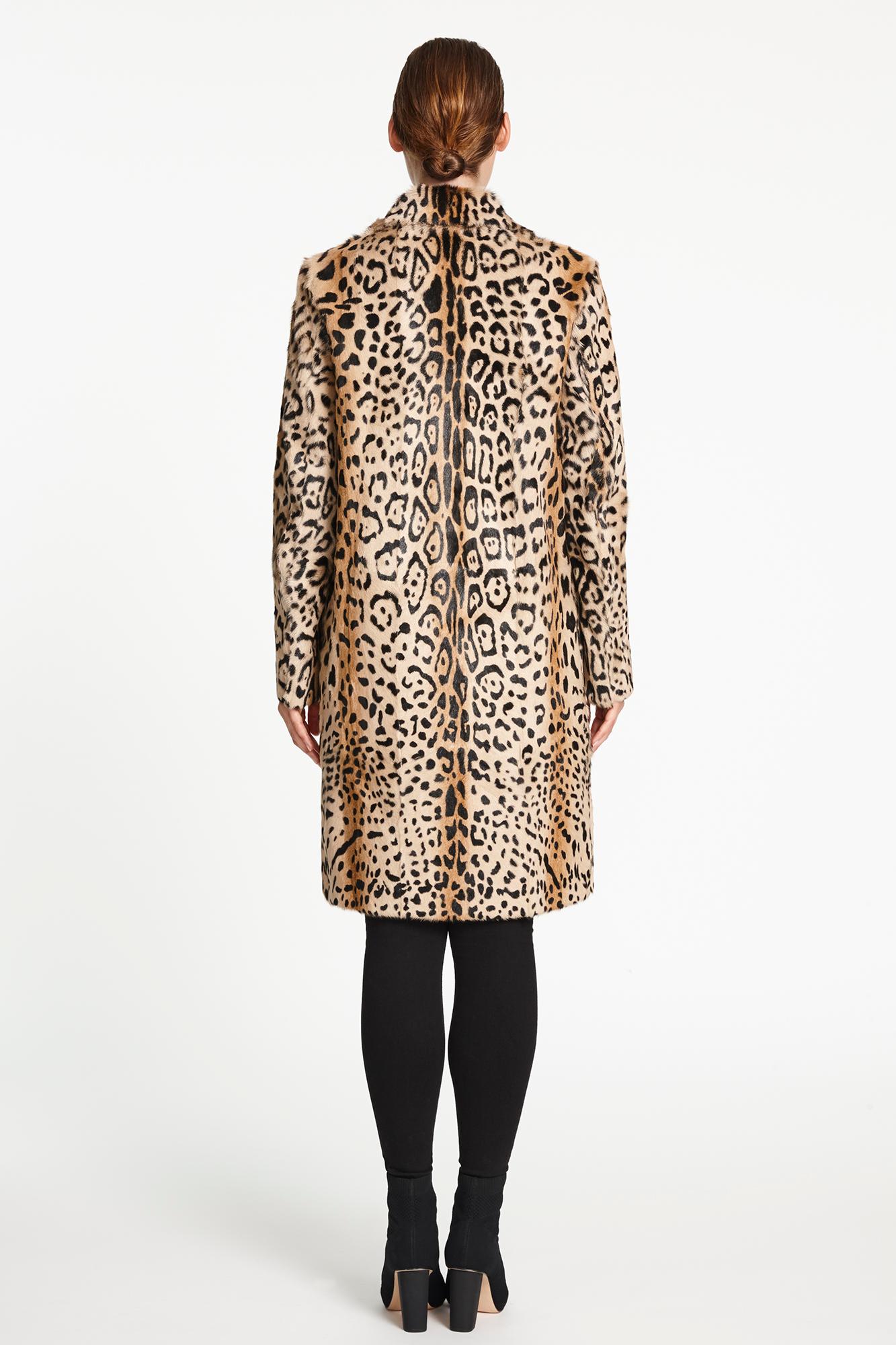 Verheyen London Tintenblauer Mantel mit Leopardenmuster aus Ziegenhaarpelz UK 10  im Angebot 4