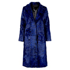 Verheyen London Ink Blue Leopard Print Coat in Goat Hair Fur UK 10