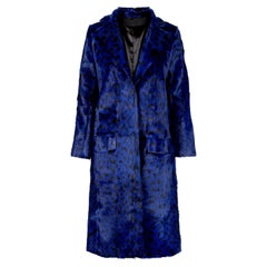 Verheyen London Ink Blue Leopard Print Coat in Goat Hair Fur UK 10