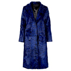 Verheyen London Ink Blue Leopard Print Coat in Goat Hair Fur UK 10