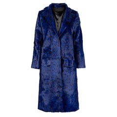 Verheyen London Ink Blue Leopard Print Coat in Goat Hair Fur UK 8 - Brand New 