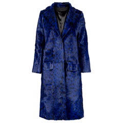 Verheyen London Tinte Blauer Mantel mit Leopardenmuster aus Ziegenhaarpelz UK 8 - Brandneu 