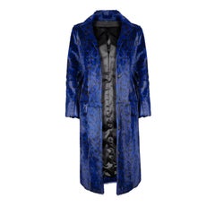 Verheyen London Ink Blue Leopard Print Coat in Goat Hair Fur UK 8