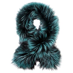Verheyen London Lapel Cross-Through Collar in Emerald Green Fox Fur - Brand New