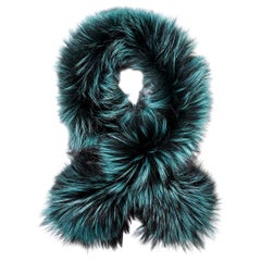 Verheyen London Lapel Cross-Through Collar in Soft Emerald Fox Fur - Brand New