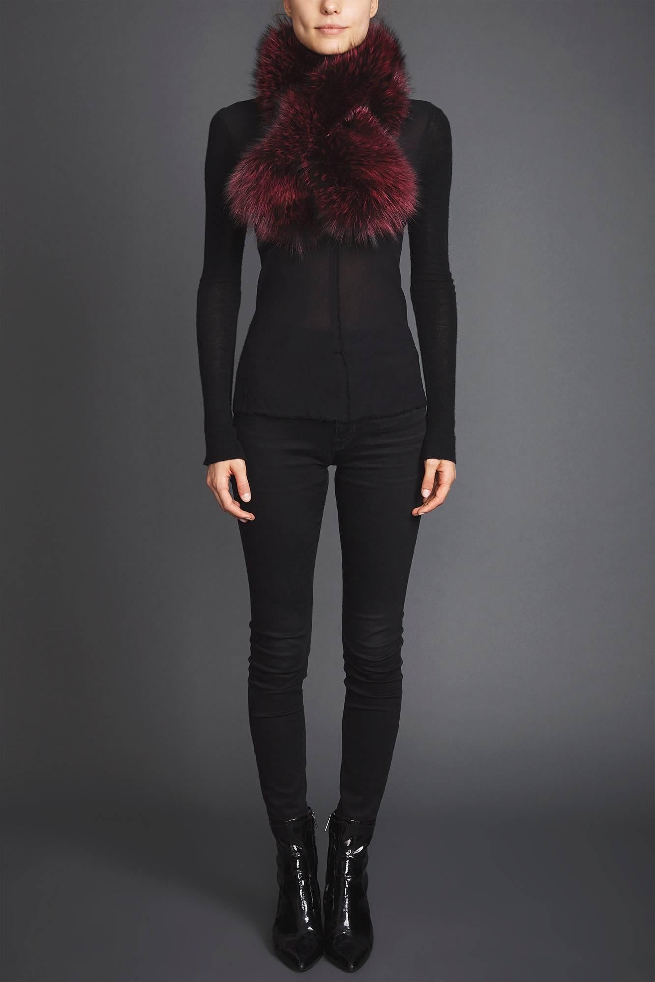 Verheyen London Lapel Cross-through Collar in Soft Ruby Fox Fur 

The Lapel Cross-through Collar is Verheyen London’s casual everyday design, which is perfectly shaped to wear over any outfit. Designed for layering, this structured shape, crafted in