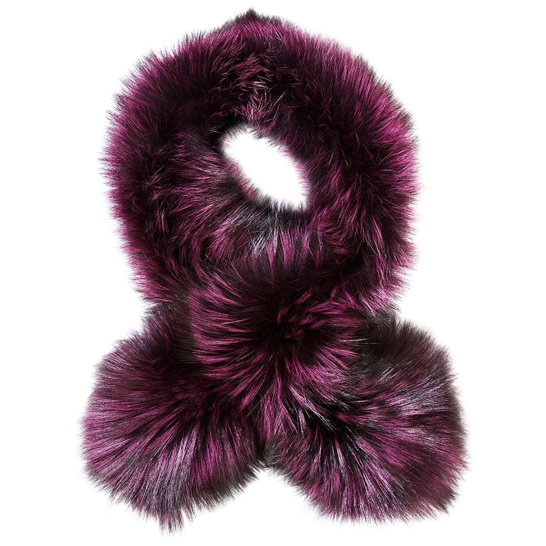 Verheyen London Lapel Cross-through Collar Stole Amethyst Fox Fur & Silk -new