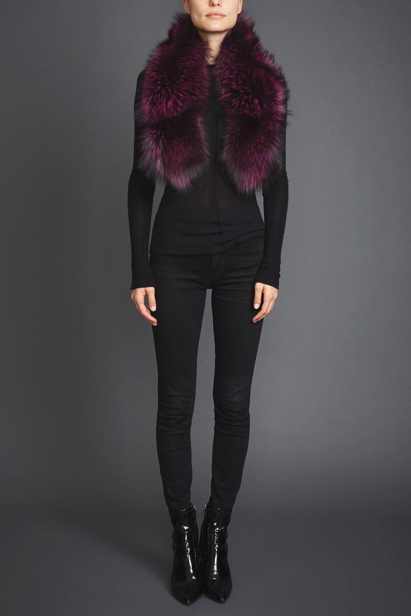 Black Verheyen London Lapel Cross-through Collar Stole Scarf in Purple Fox Fur  For Sale