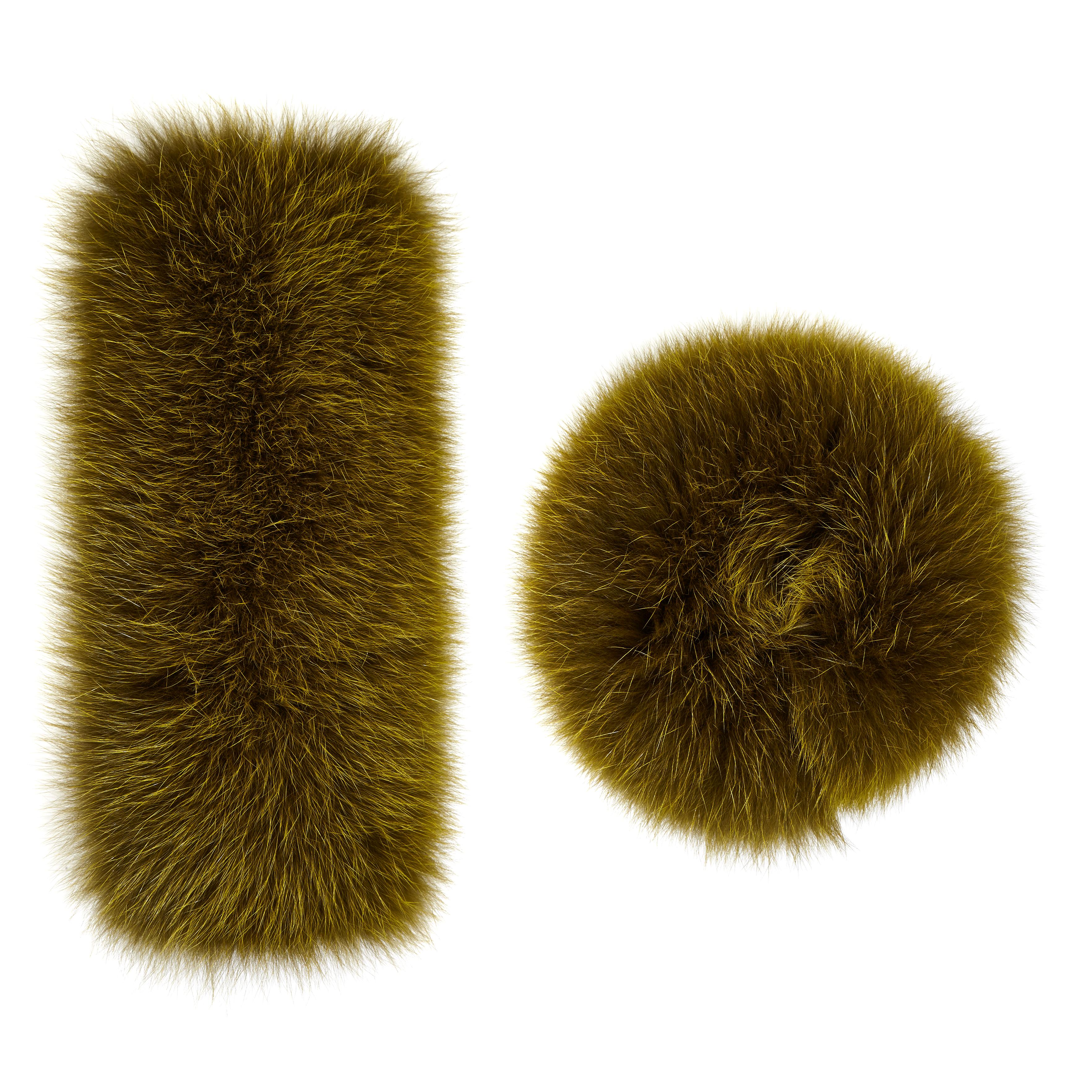 Brown Verheyen London Large Pair of Snap on Fox Fur Cuffs in Amber Olive 