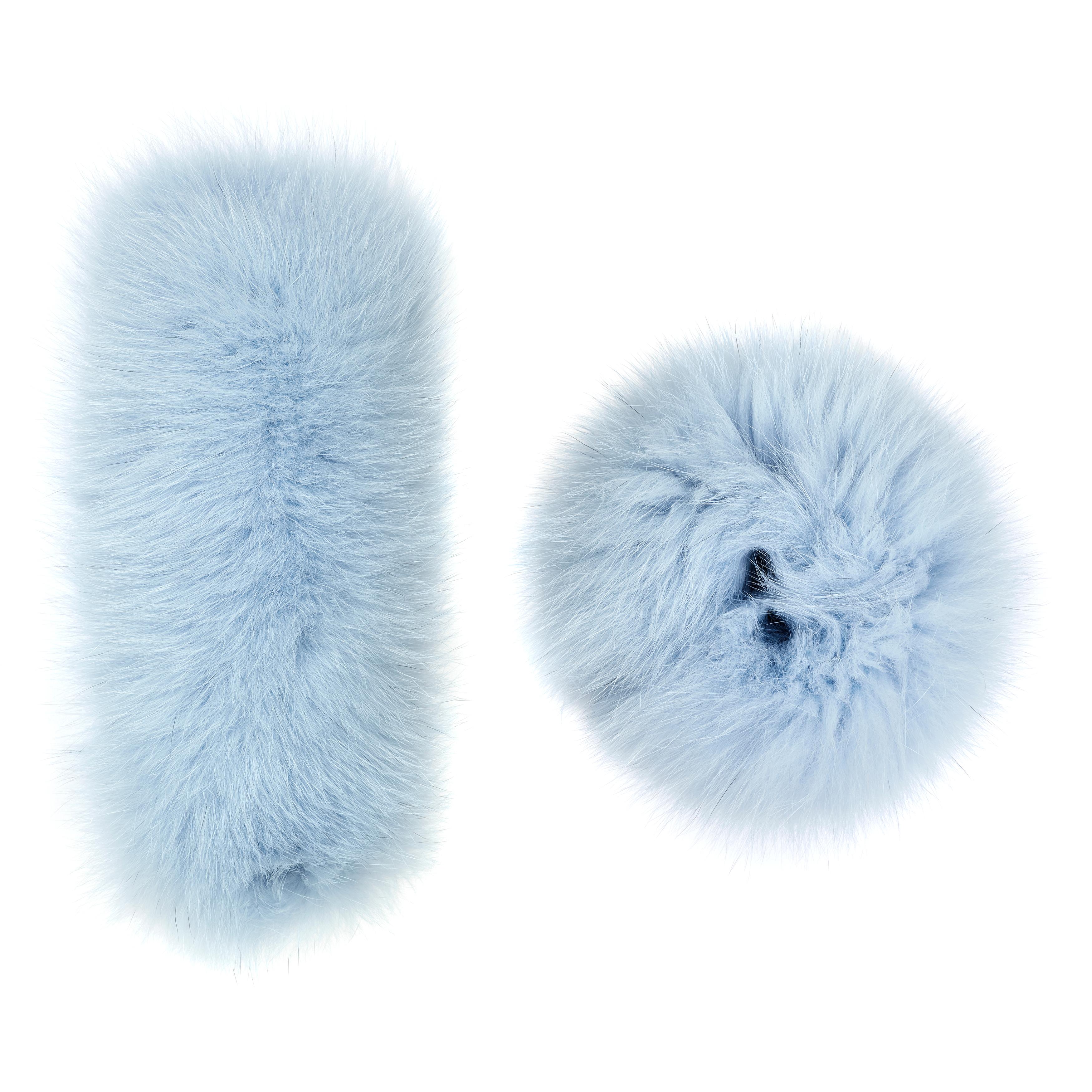 Verheyen London Large Pair of Snap on Fox Fur Cuffs in Ice Blue 