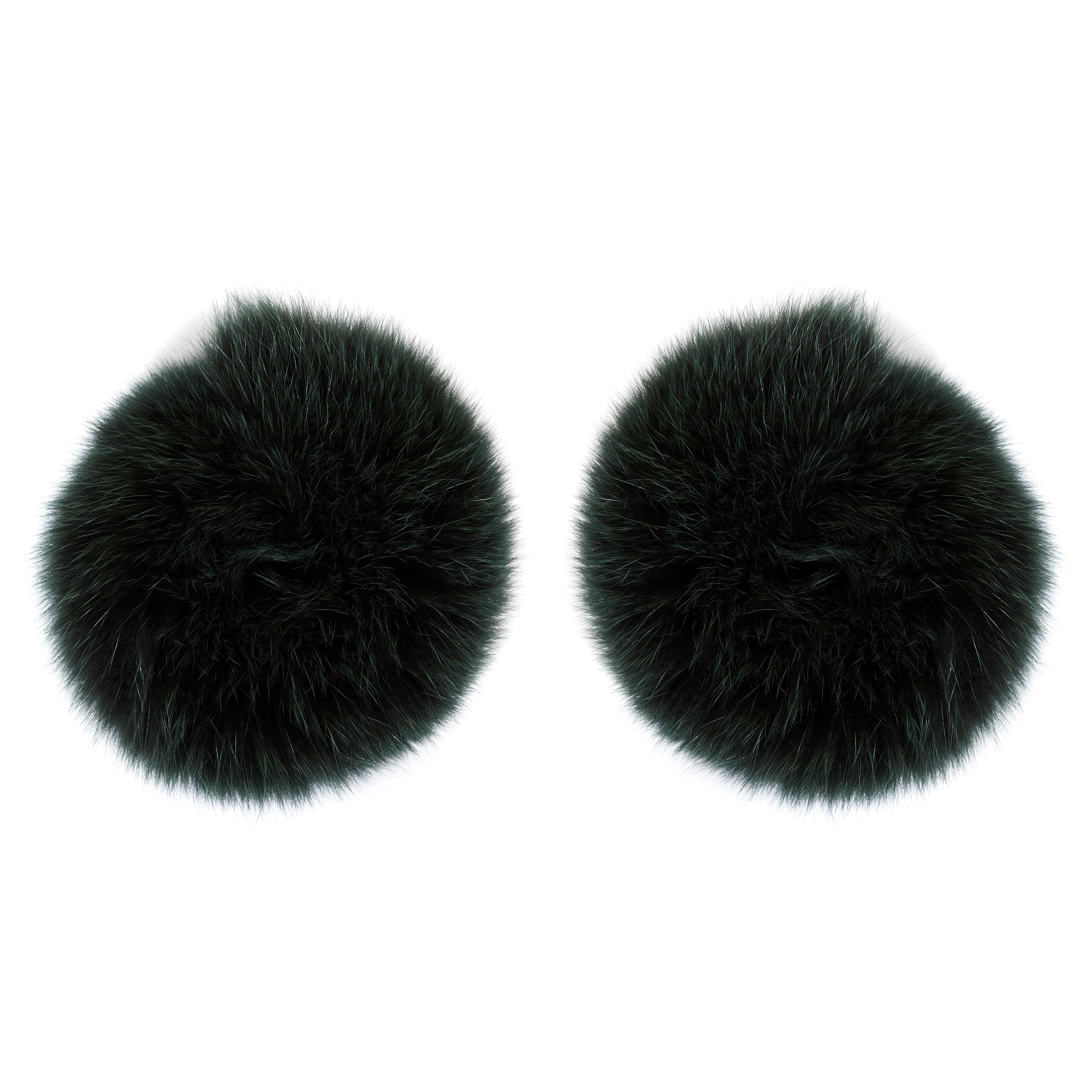 Black Verheyen London Large Pair of Snap on Fox Fur Cuffs in Winter Green