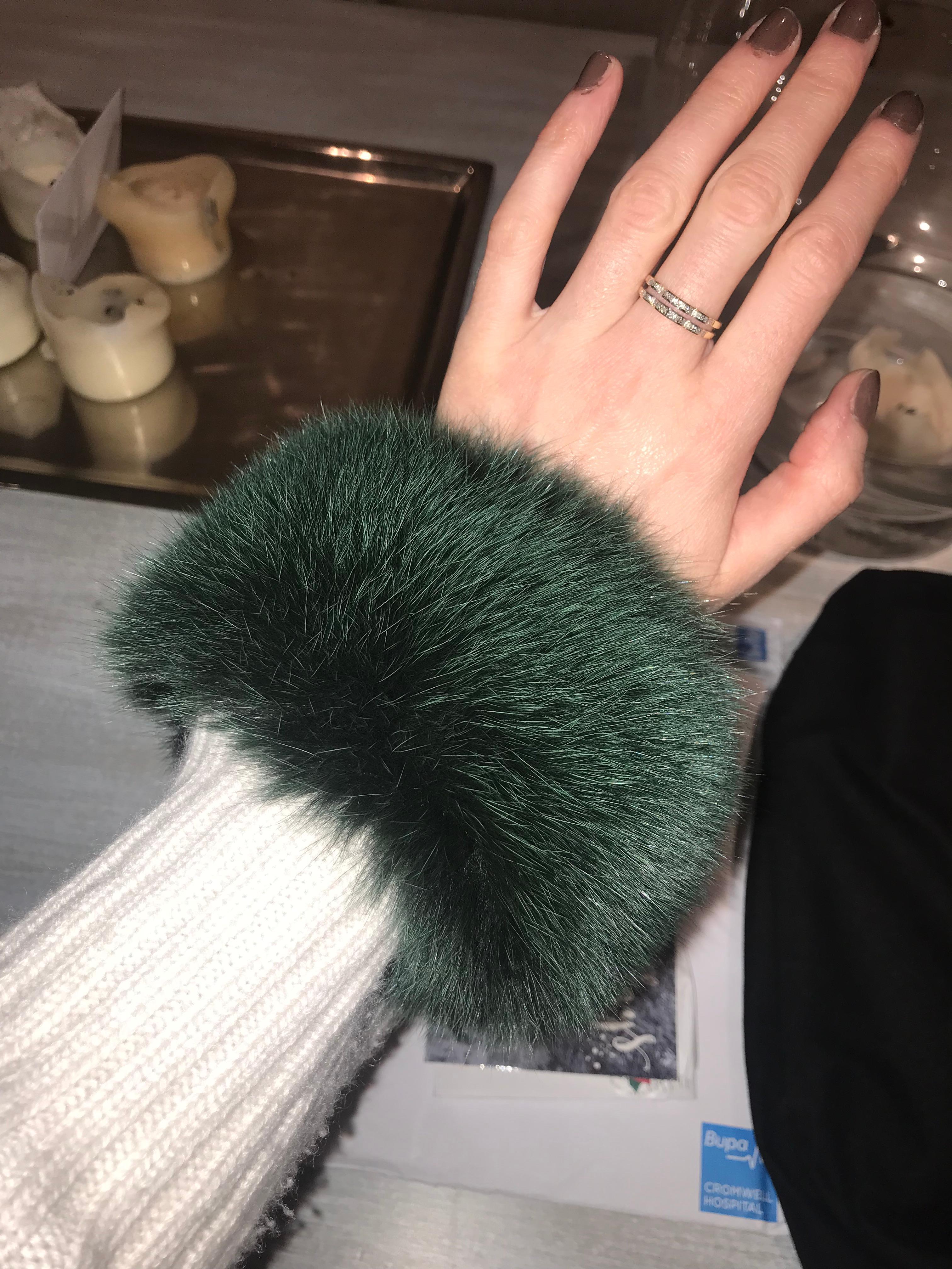 Women's or Men's Verheyen London Large Pair of Snap on Fox Fur Cuffs in Winter Green