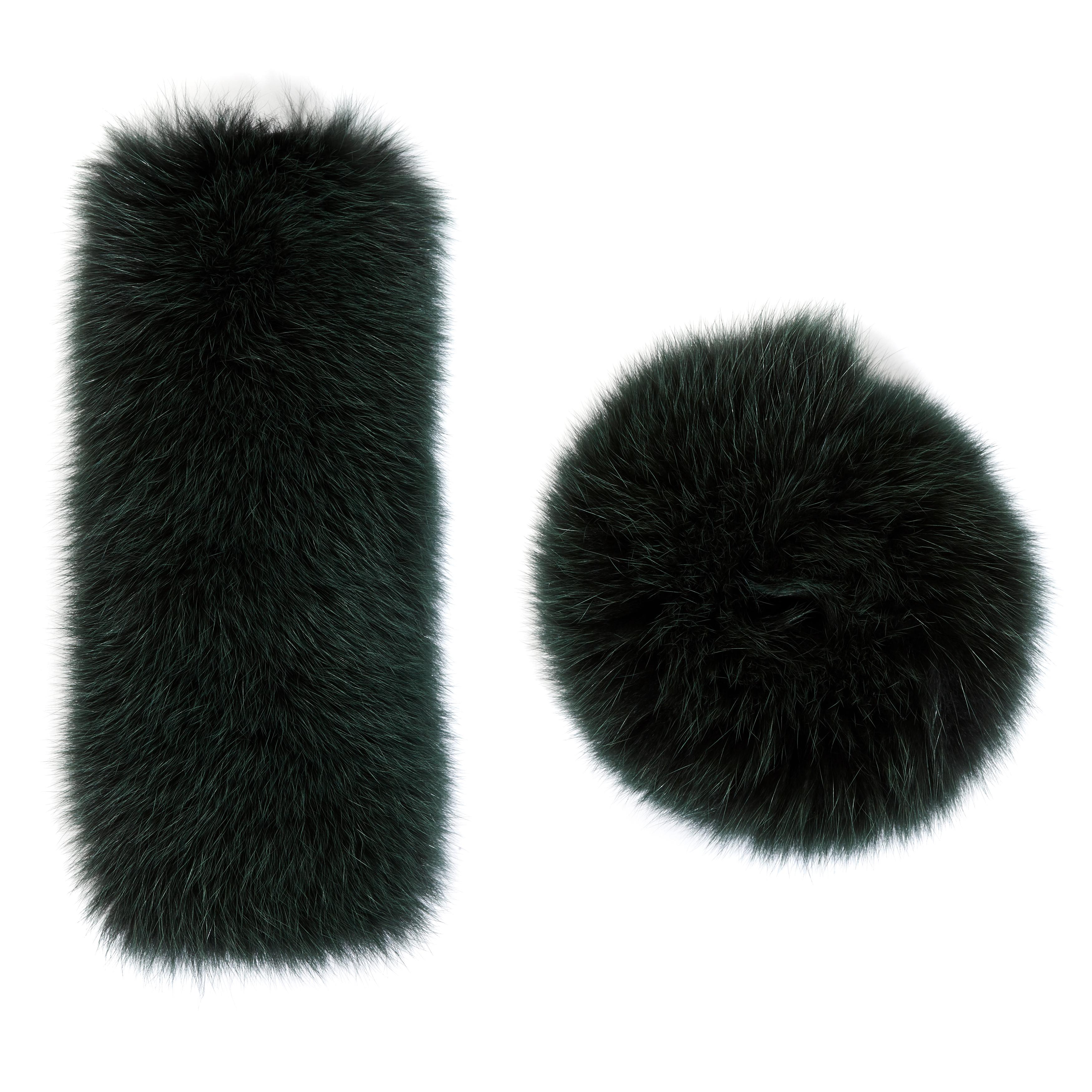 Verheyen London Large Pair of Snap on Fox Fur Cuffs in Winter Green