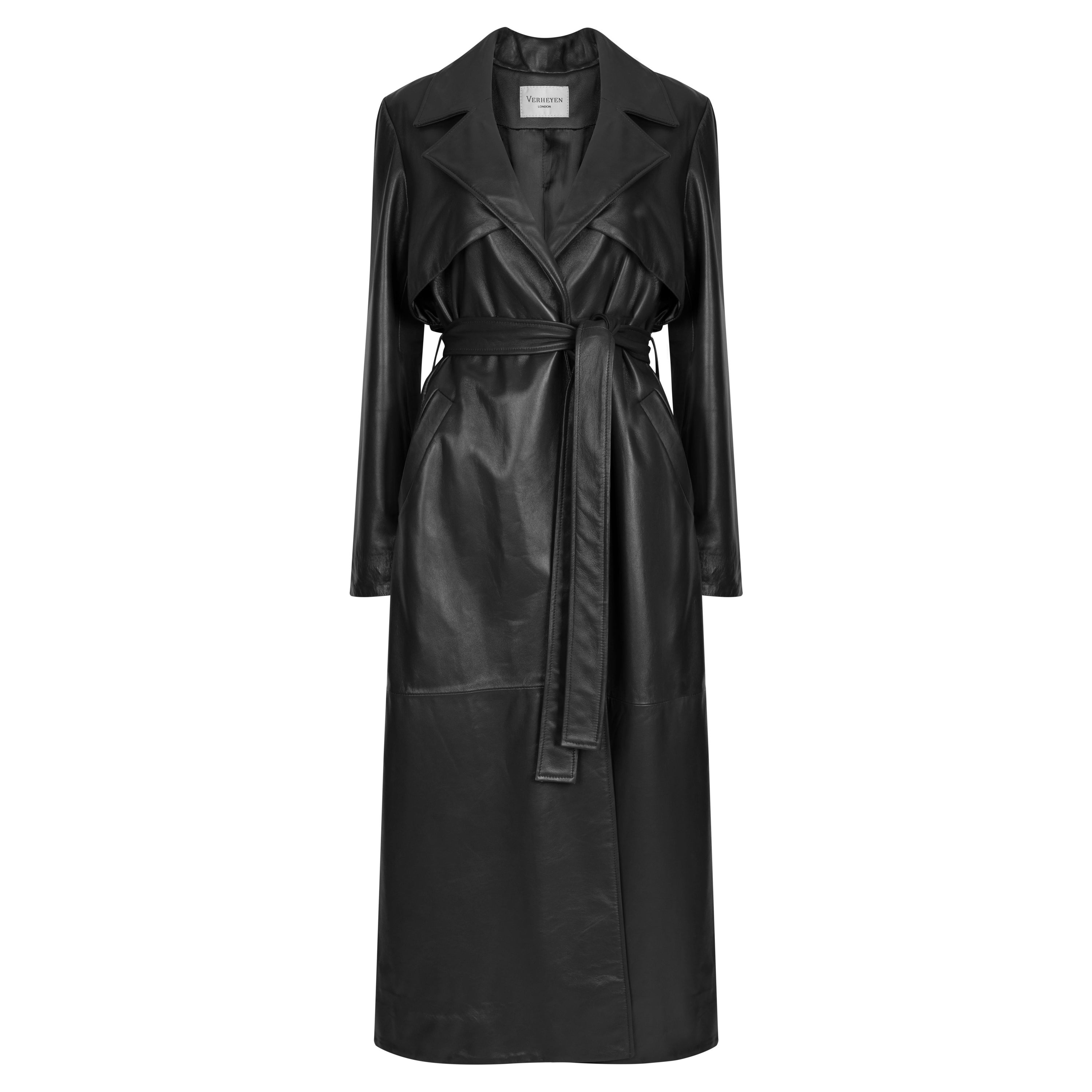 Trench-coat en cuir de Verheyen London, noir  - Taille uk 10 en vente
