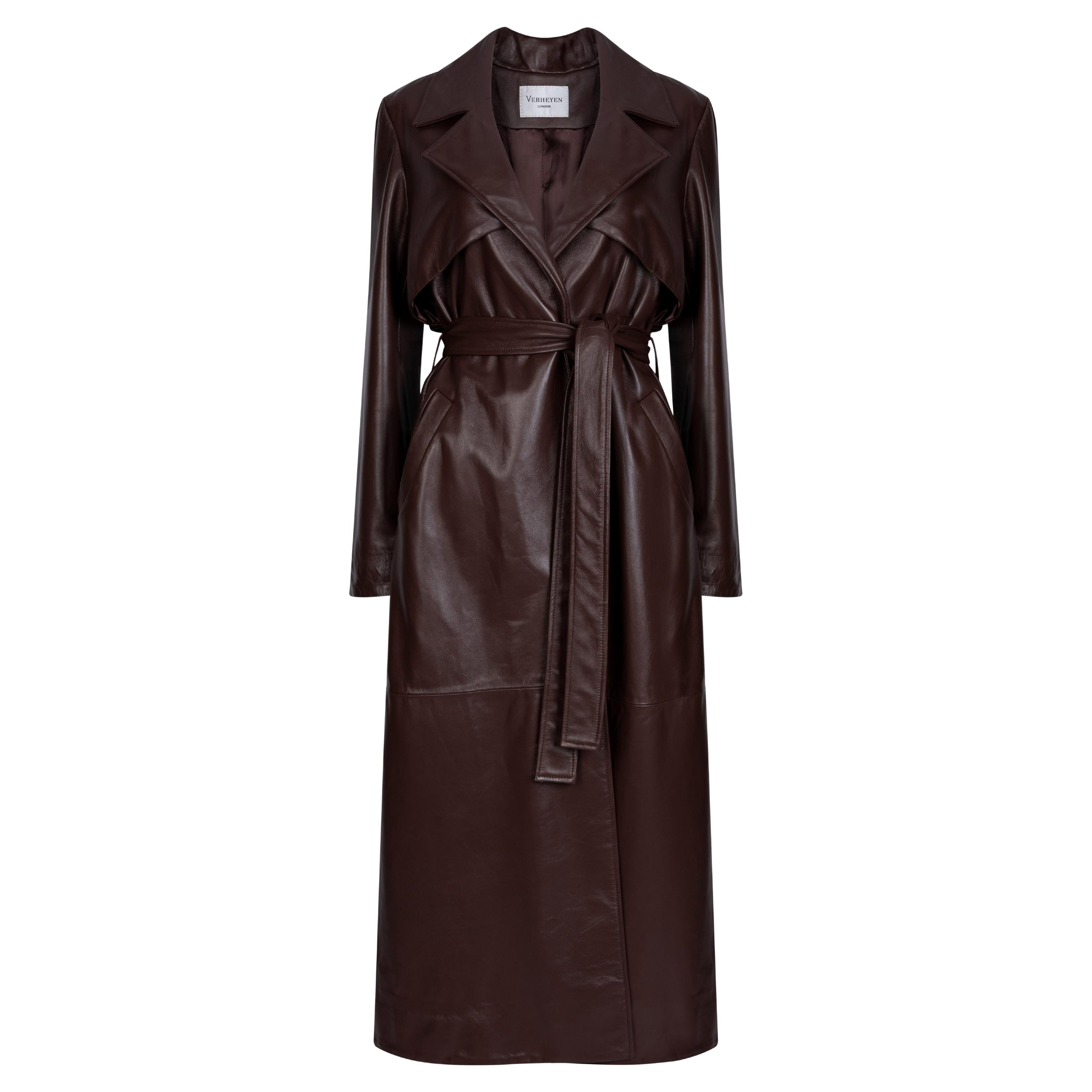 Verheyen London Leather Trench Coat in Chocolate Brown - Size uk 10