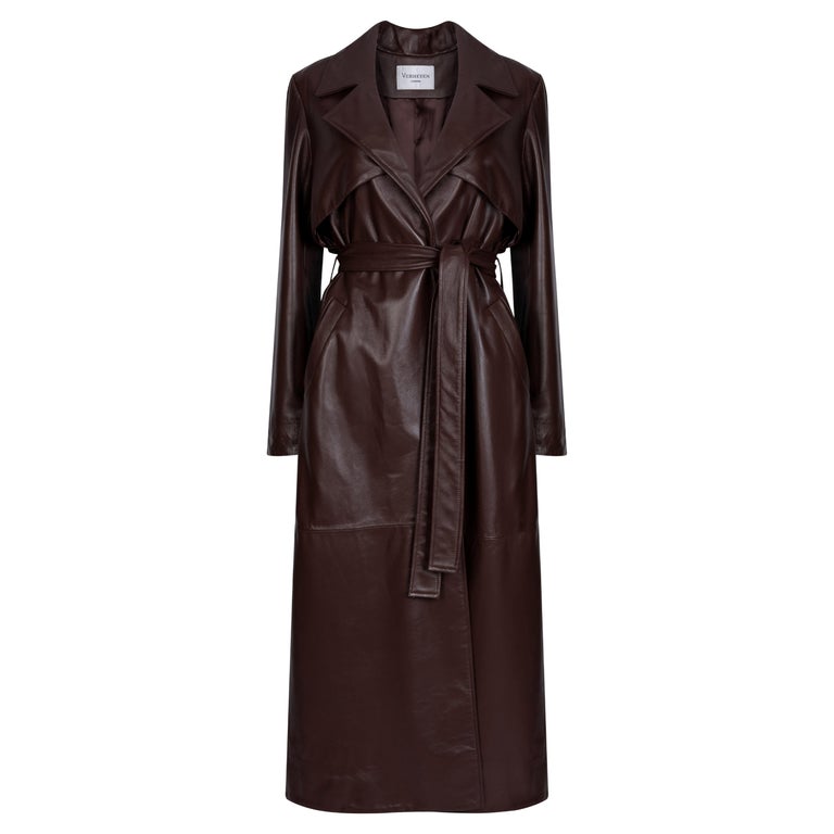 Verheyen London Leather Trench Coat in Chocolate Brown Size uk