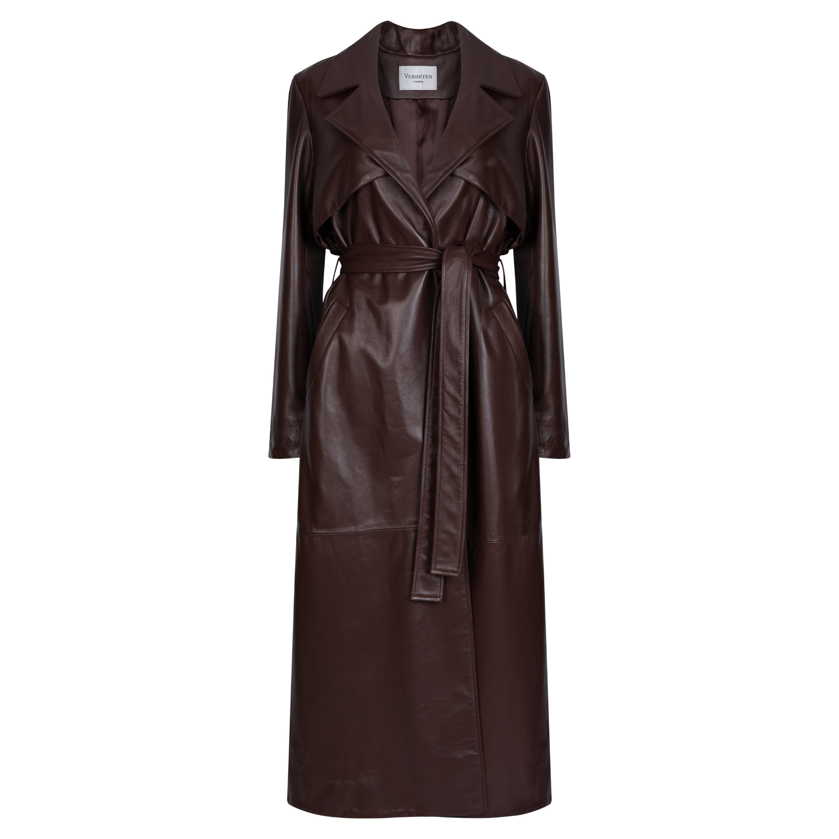 Verheyen London Leather Trench Coat in Chocolate Brown - Size uk 12 For Sale