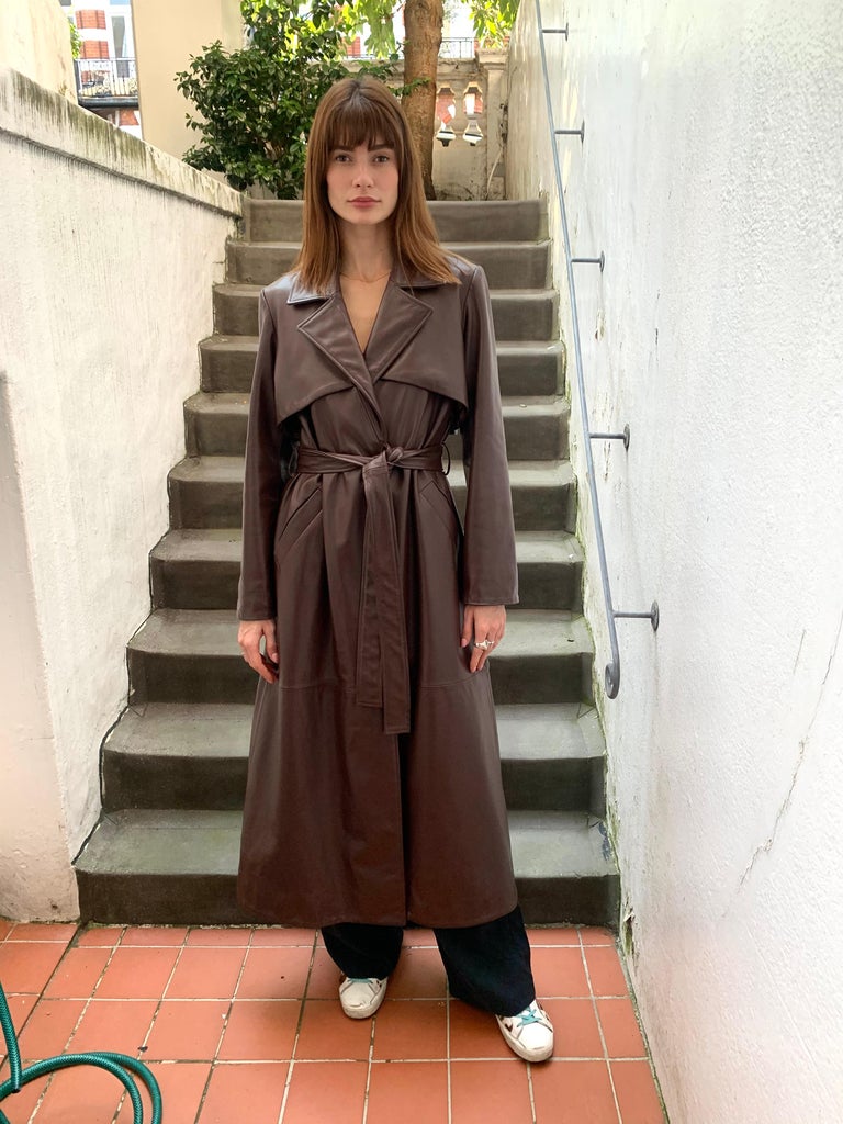 Verheyen London Leather Trench Coat in Chocolate Brown - Size uk 14 For Sale 1