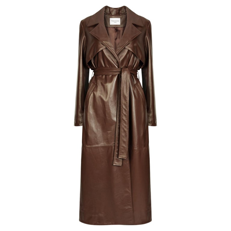 Verheyen London Leather Trench Coat in Chocolate Brown - Size uk 14 For Sale