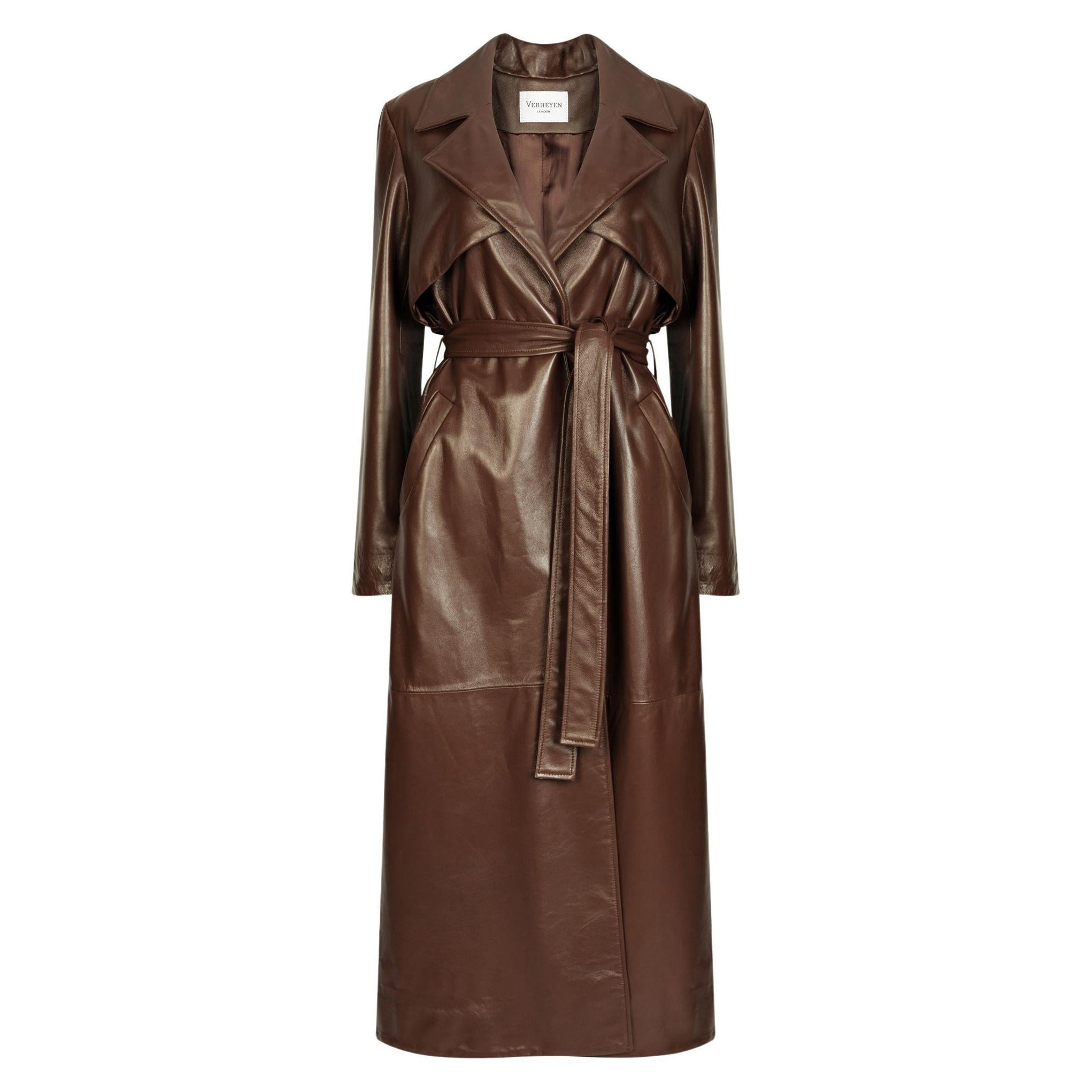 Verheyen London Leather Trench Coat in Chocolate Brown - Size uk 14