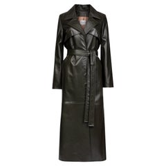 Verheyen Londoner Leder-Trenchcoat in dunklem Khakigrün - Größe Uk 12