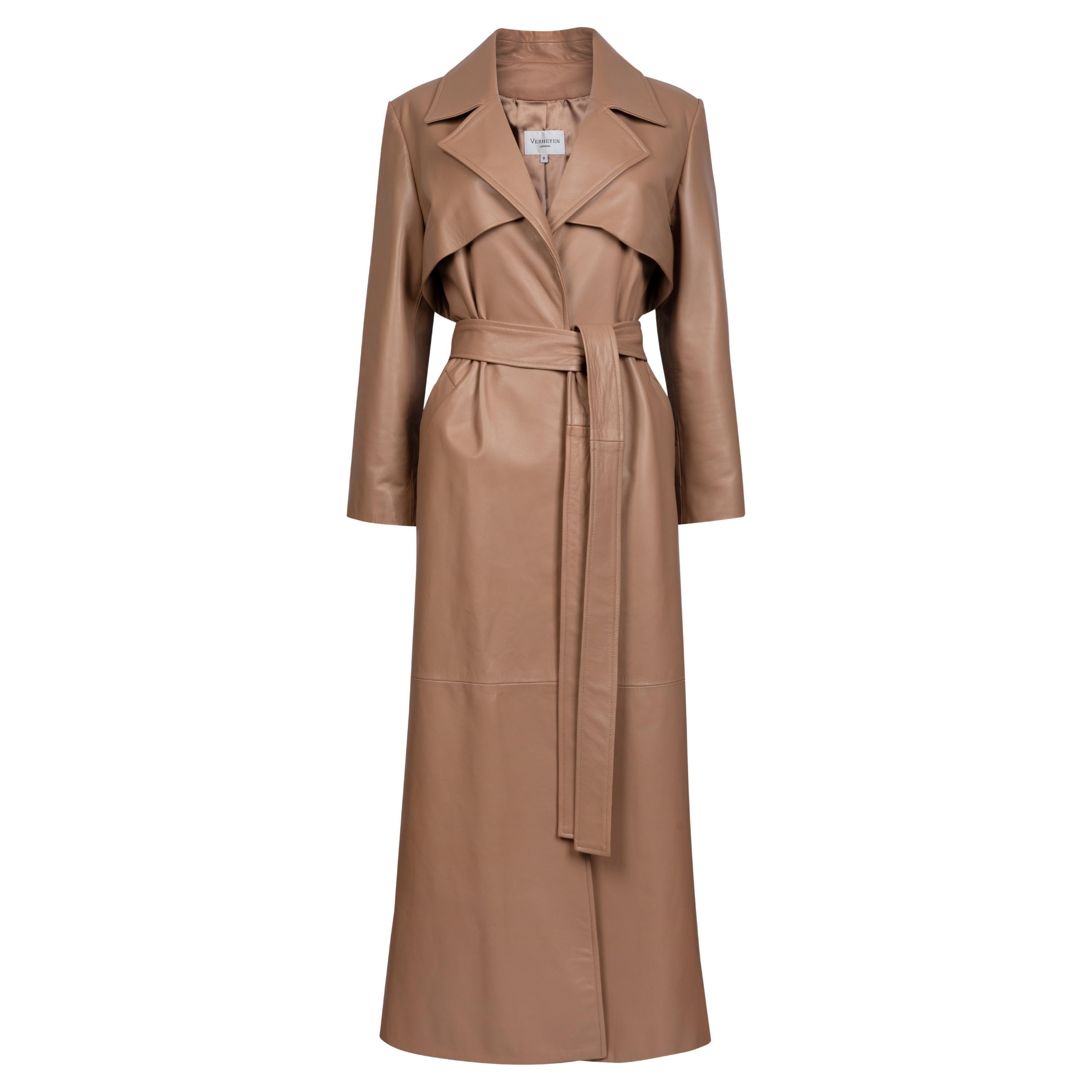 Verheyen London Leather Trench Coat in Taupe Brown - Size uk 10 For Sale