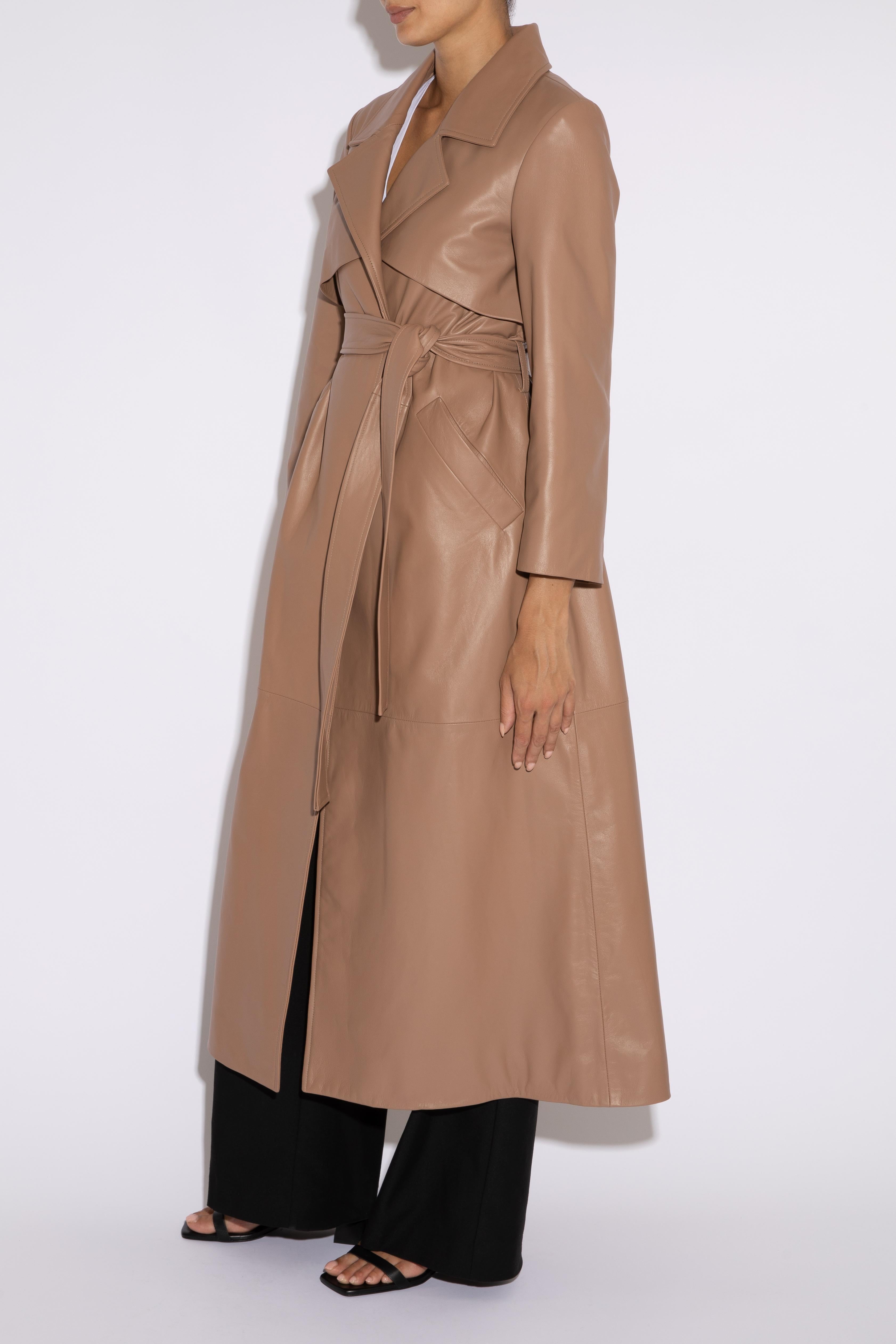Verheyen London Leather Trench Coat in Taupe Brown - Size uk 12 For Sale 2